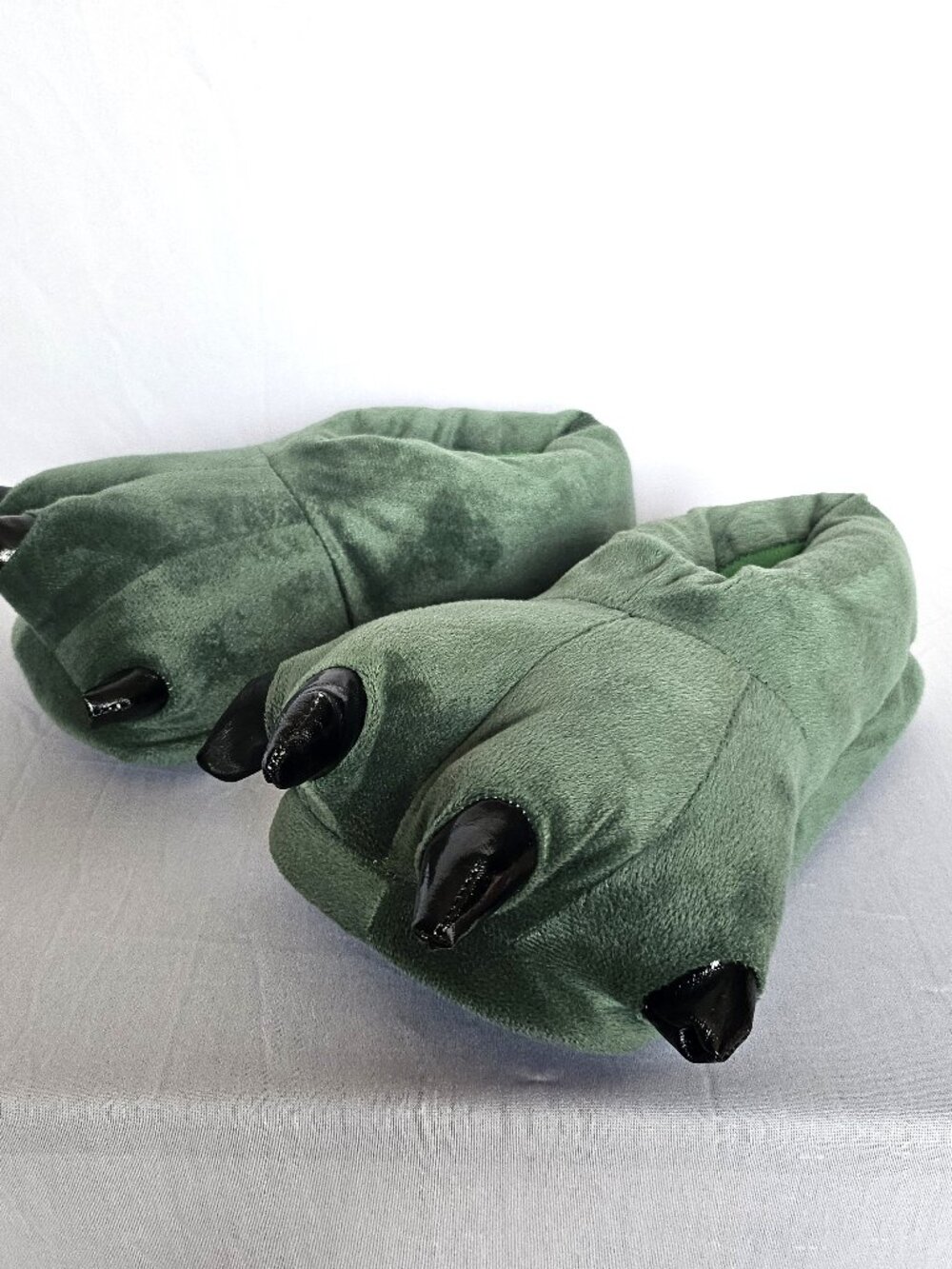Dinosaur Monster Claw Slippers | Green Plush Feet | Halloween | Adult S/Child XL
